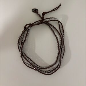Victoria Emerson Brown Leather Wrap with Clear Bead Accents
